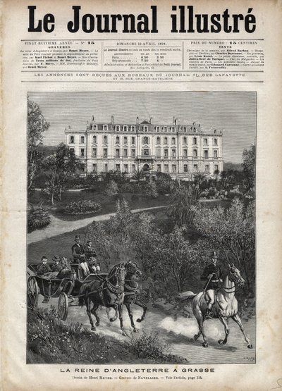 Victoria, la Reina de Inglaterra en Francia en abril de 1891: Un paseo en Grasse - Reina Victoria en Grasse en Francia en abril de 1891 - Portada de “The Illustrous Journal” de 1891 - Dibujo de Henri Meyer (1844-1899) de Henri Meyer