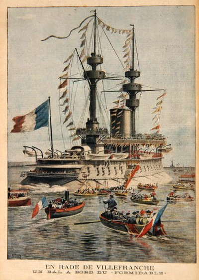 Puerto de Villefranche, un baile a bordo del Formidable, ilustración de Le Petit Journal, grabado por P.H.G.V. Michel, 1 de marzo de 1896 de Henri Meyer