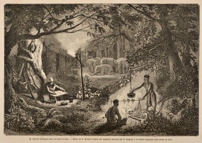 Henri Mouhot acampando en las selvas de Laos, ilustración de 