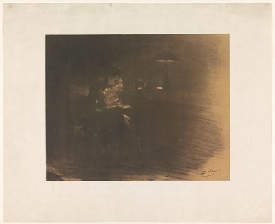 Habitación oscura con una mujer leyendo de Henri Patrice Dillon (signed by artist)