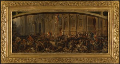 Lamartine haciendo retroceder la bandera roja en el Hôtel de Ville, 25 de febrero. de Henri Philippoteaux