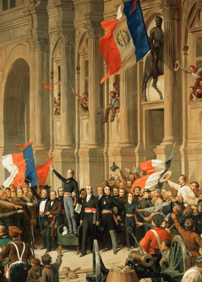 Revolución de 1848: El poeta Alphonse de Lamartine rechaza la bandera roja de la extrema izquierda ... de Henri Philippoteaux