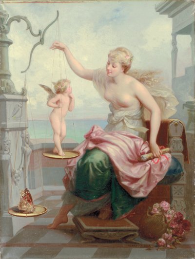 Pesando a Cupido contra una mariposa de Henri Pierre Picou