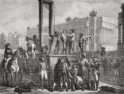 La ejecución de Robespierre y sus seguidores en 1794, grabado por Jonnard de Henri Renaud