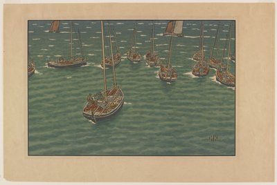 Barcos anclados en Tréboul, lámina 5 de "Le Beau Pays de Bretagne de Henri Rivière