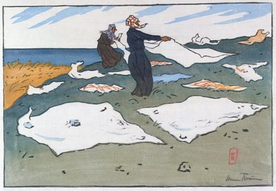 Lavanderas bretonas junto al mar, c.1900 (litografía en color) de Henri Rivière