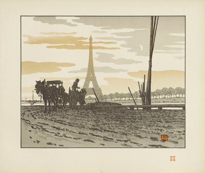 Desde el muelle de Passy. Carboneros [Las treinta y seis vistas de la Torre Eiffel] de Henri Rivière