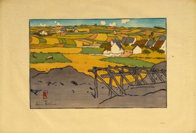 El pueblo de La Chapelle visto desde los Tertres (Saint-Briac) de Henri Rivière