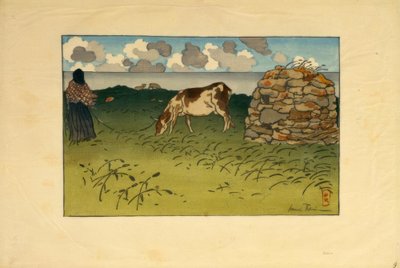 Una mujer y una vaca, Punta de la Haye (Saint-Briac) de Henri Rivière