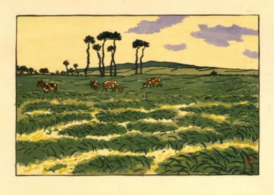 Vacas en el campo de la Garde-Guérin (Saint-Briac) de Henri Rivière