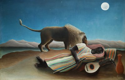 En francés:  La Bohémienne endormie La gitana dormida de Henri Rousseau