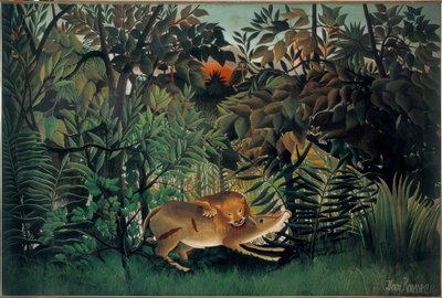 El león, hambriento, se lanza sobre el antílope de Henri Rousseau