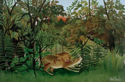 El león, hambriento, se lanza sobre el antílope de Henri Rousseau