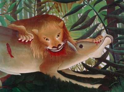 El león, hambriento, se lanza sobre el antílope de Henri Rousseau