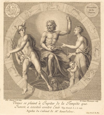 Venus se queja a Júpiter de la tormenta que Juno ha provocado contra Eneas de Henri Simon Thomassin after Elisabeth Sophie Cheron