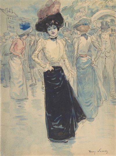 Una parisina en una calle concurrida, ca. 1880-1907 de Henri Somm