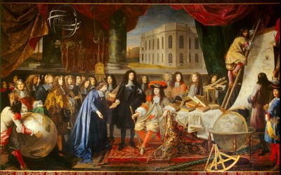 Colbert presenta los miembros de la Real Academia de Ciencias a Luis XIV en 1667 (óleo sobre lienzo) de Henri Testelin