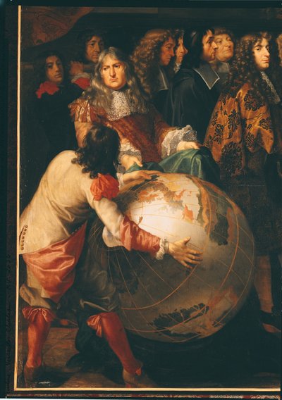 Jean-Baptiste Colbert (1619-83) presentando a los miembros de la Academia Real de Ciencias a Luis XIV (1638-1715) detalle del lado izquierdo, c.1667 (detalle) de Henri Testelin