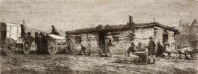 Estación de diligencias transcontinental en el desierto de Utah, de Across the United States, from the Atlantic to the Pacific, por Louis Laurent Simonin, grabado por Hildibrand de L