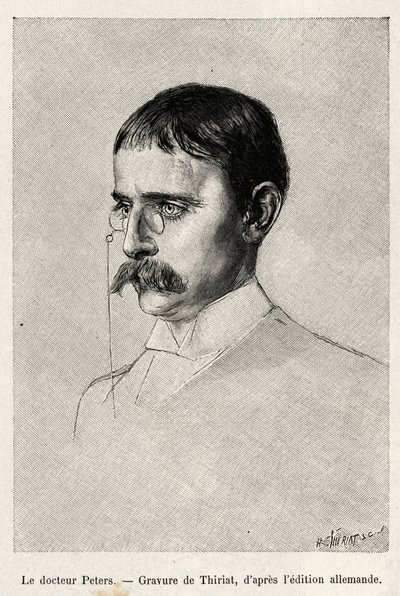 Retrato del Dr. Carl Peters (1856-1918) explorador alemán. Grabado por Thiriat para ilustrar la historia “Au secours d
