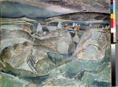 Pueblo entre las rocas. Pintura de Henri Victor Gabriel Le Fauconnier (1881-1946) de Henri Victor Gabriel Le Fauconnier