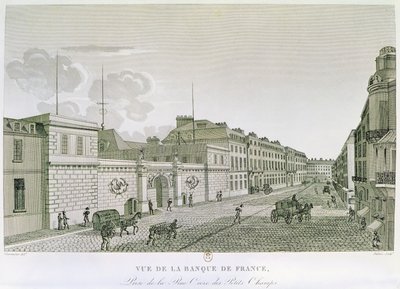 El Banco de Francia desde Rue Croix-Petits-Champs, grabado por Eugene Dubois, 1800 de Henri after Courvoisier Voisin