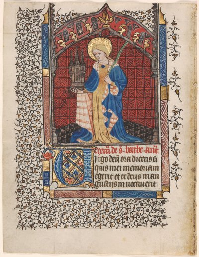 Hoja de un Libro de Horas: Santa Bárbara (6 de 6 Hojas Extirpadas) de Henri d