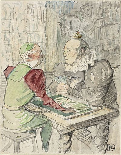 El juego de cartas del rey, copia, después de 1895 (acuarela y crayón sobre papel) de Henri de (after) Toulouse Lautrec