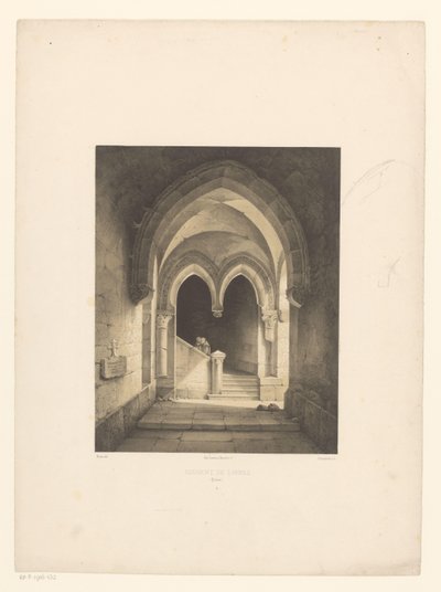 Interior de un convento con dos monjes al fondo
Couvent de Carmes, Rouen (título en el objeto) de Henri de Boug d