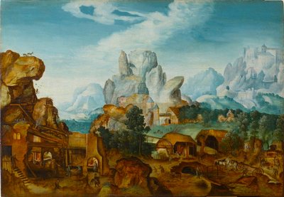 Paisaje rocoso con una fragua La huida a Egipto, antes de 1550 de Henri de Herri met de Bles