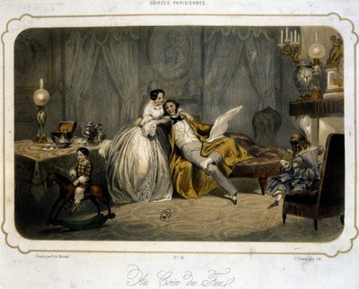 Familia burguesa descansando en la sala de estar de Henri de Montaut