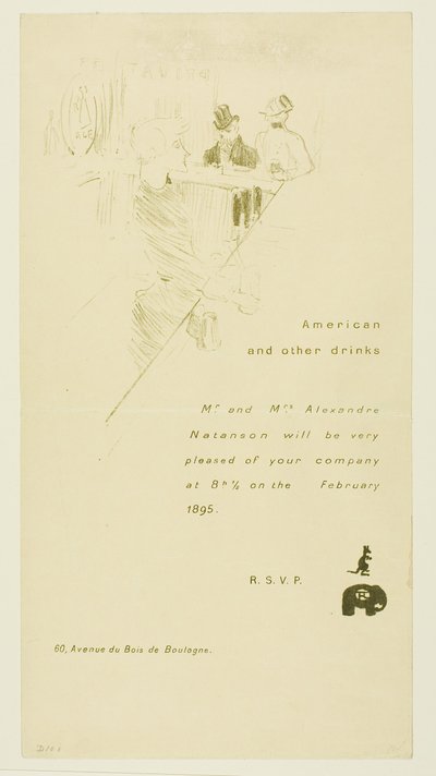 Invitación para el Sr. y la Sra. Alexandre Natanson de Henri de Toulouse-Lautrec