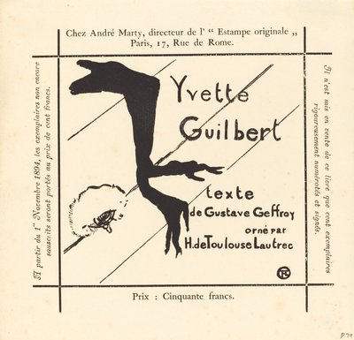 Anuncio para el álbum Yvette Guilbert de Henri de Toulouse Lautrec