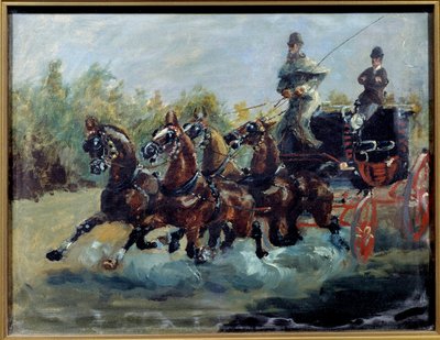 Alphonse de Toulouse Lautrec conduciendo su coche de correo de Henri de Toulouse Lautrec