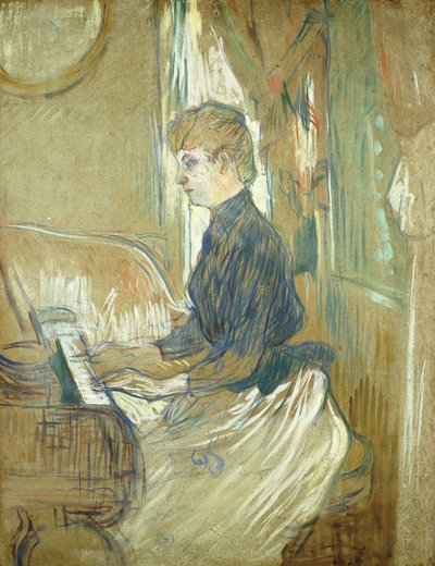 En el piano, Madame Juliette Pascal en el salón del Chateau de Malrome, 1896 de Henri de Toulouse Lautrec