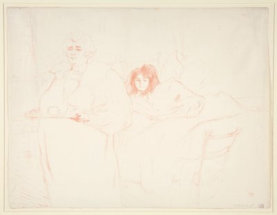Mujer con bandeja, Desayuno, Madame Baron y Mademoiselle Popo (Mujer con bandeja, Desayuno, Madame Baron y Mademoiselle Popo), de la serie Elles de Henri de Toulouse Lautrec