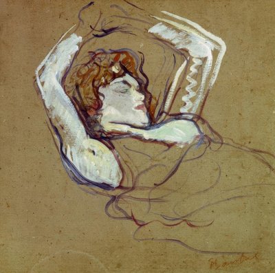 Mujer acostada de espaldas, brazos levantados de Henri de Toulouse Lautrec