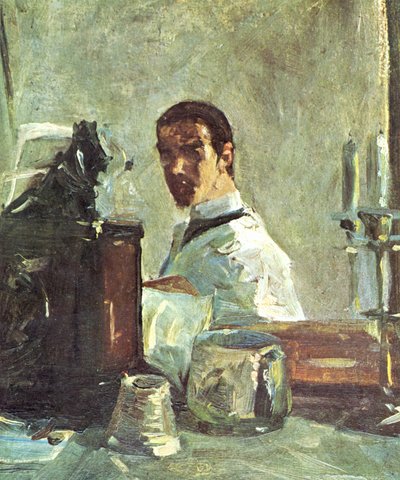 En francés:  Auto-portrait devant un miroir Autorretrato frente a un espejo de Henri de Toulouse Lautrec