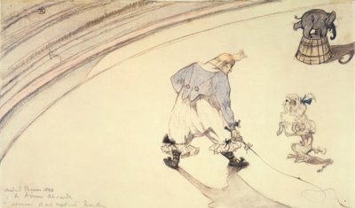 En el circo: El payaso Footit con perro caniche y elefante de Henri de Toulouse Lautrec
