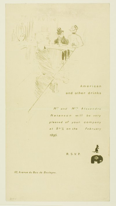 Invitación para el Sr. y la Sra. Alexandre Natanson de Henri de Toulouse Lautrec