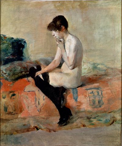Estudio de desnudo. Mujer desnuda sentada en un sofá de Henri de Toulouse Lautrec