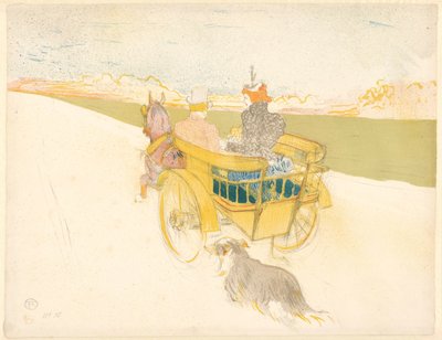 "Partie de Campaign" (Excursión al campo) Hombre y mujer en un paseo en carruaje abierto a través de un paisaje con un perro Partie de Campaign (título sobre el objeto) de Henri de Toulouse Lautrec