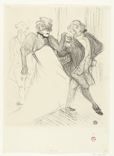 Portret van actores Gabrielle Rejane y Felix Galipaux en toneelstuk Madame Sans-Gêne Rejave y Galipaux, en Madame Sans Gène de Henri de Toulouse Lautrec