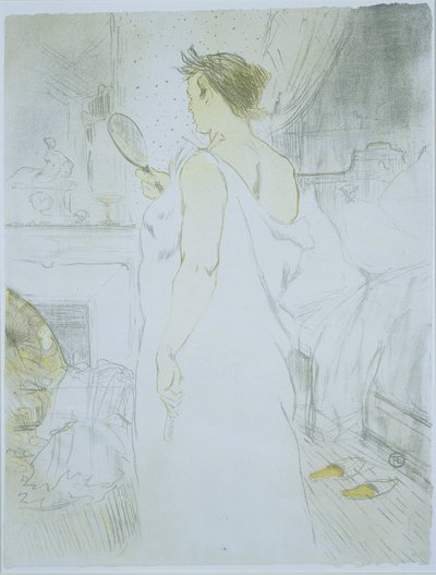 Mujer de pie mirándose en un espejo de mano Femme a glace (título original) La glace a main (título original) ella (título de la serie) Ellen (título de la serie) de Henri de Toulouse Lautrec