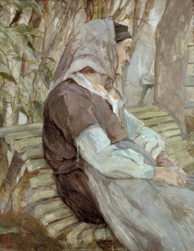 Vieja sentada en un banco, en Céleyran de Henri de Toulouse Lautrec