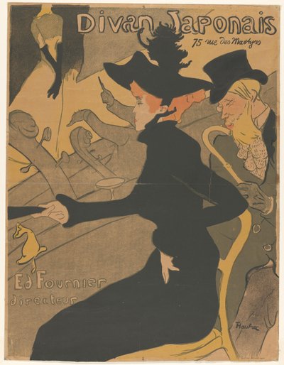 Mujer y hombre en la audiencia en un espectáculo de canto Divan Japonais (título sobre objeto) de Henri de Toulouse Lautrec