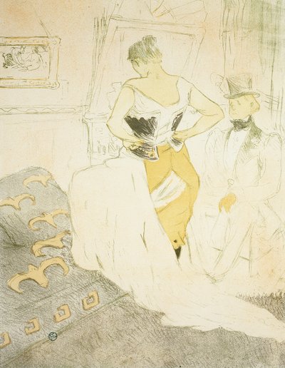 Mujer abrochándose un corsé, Conquista pasajera, placa nueve de Elles de Henri de Toulouse Lautrec
