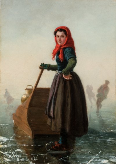 Una lechera sobre patines de hielo por un trineo de Henri van Seben