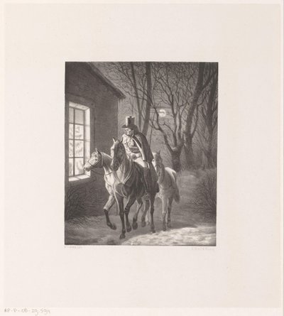 Hombre a caballo pasa por casa de Henri van Seben