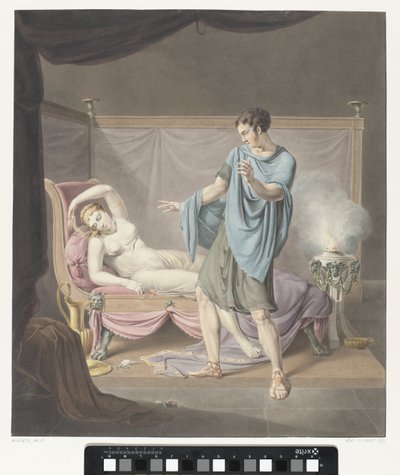 Representación clásica con un hombre de pie junto a una mujer en una tumbona de Henricus Franciscus Wiertz